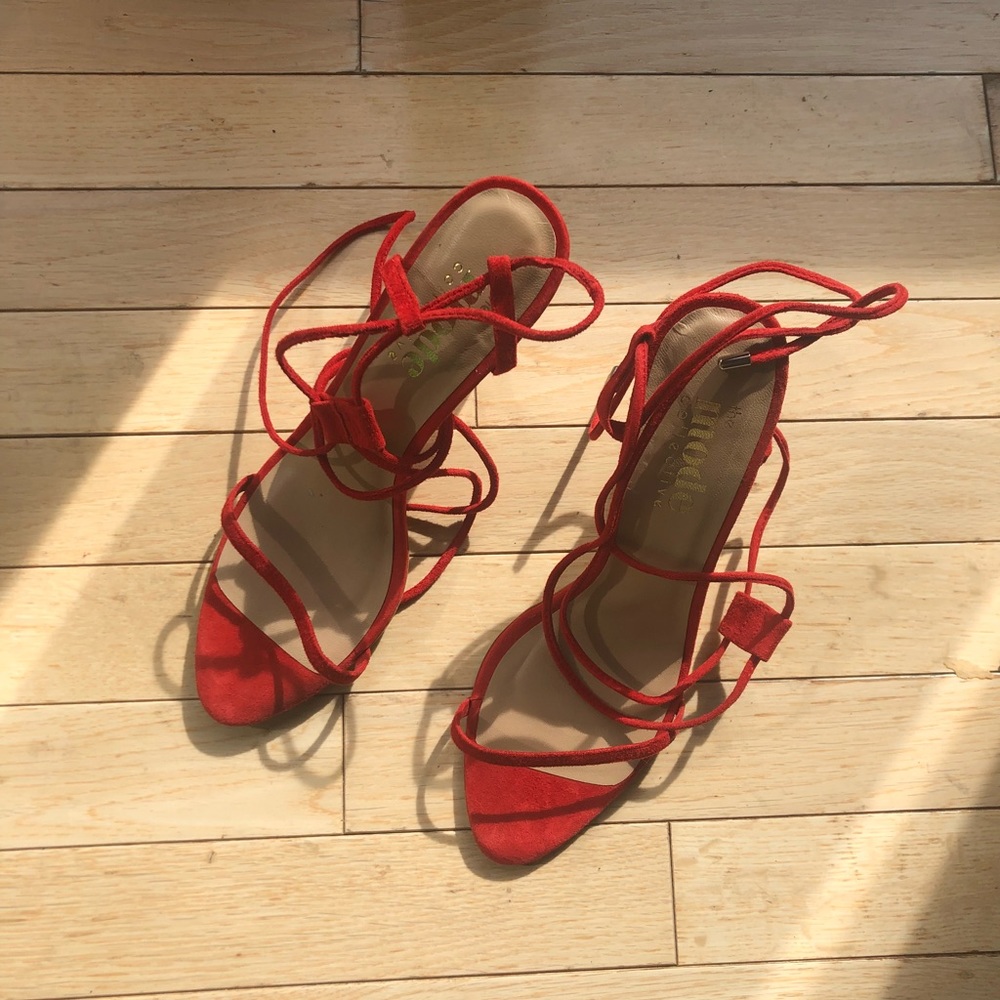 The Mode Collective suede red lace up heels